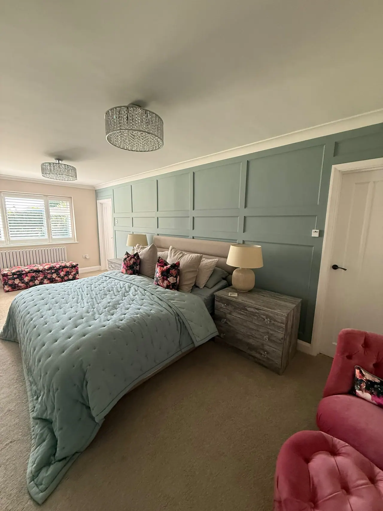 Bedroom painting and decorating with panelled feature wall in Southend-on-Sea