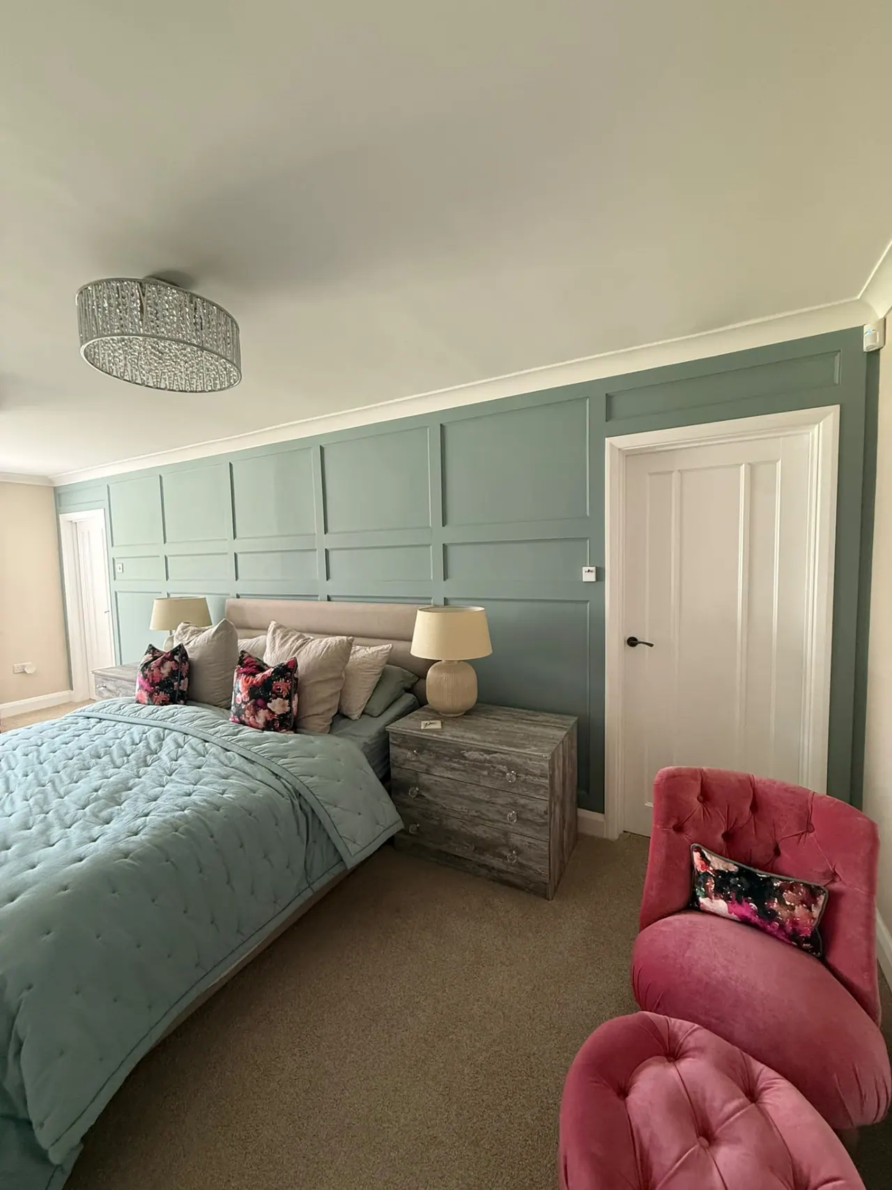 Bedroom painting and decorating with panelled feature wall in Southend-on-Sea